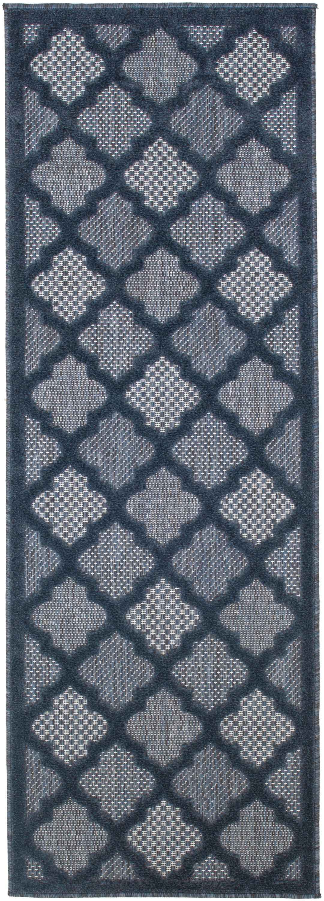 6' Navy Blue And Ivory Geometric Indoor Outdoor Area Rug