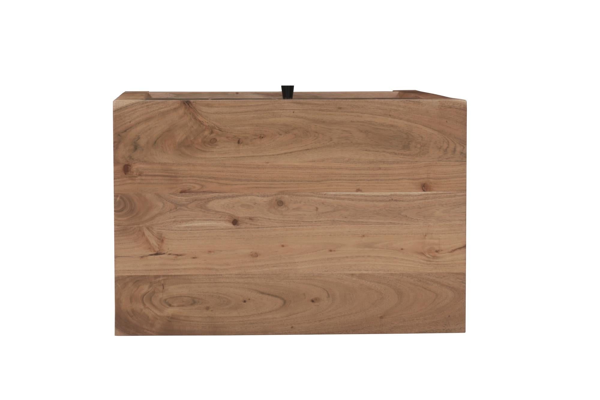 Natural wood nightstand top with live-edge design and round corner detail