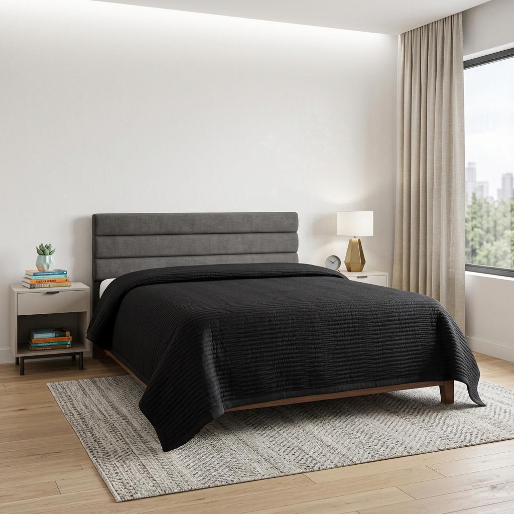 Black Geometric Queen Quilt - Bed & Bath