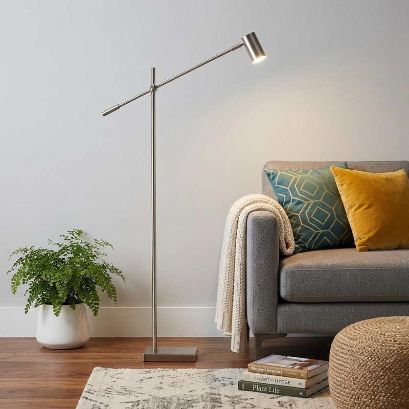 63" Silver LED Task Floor Lamp With Silver Metal Drum Shade - Lighting