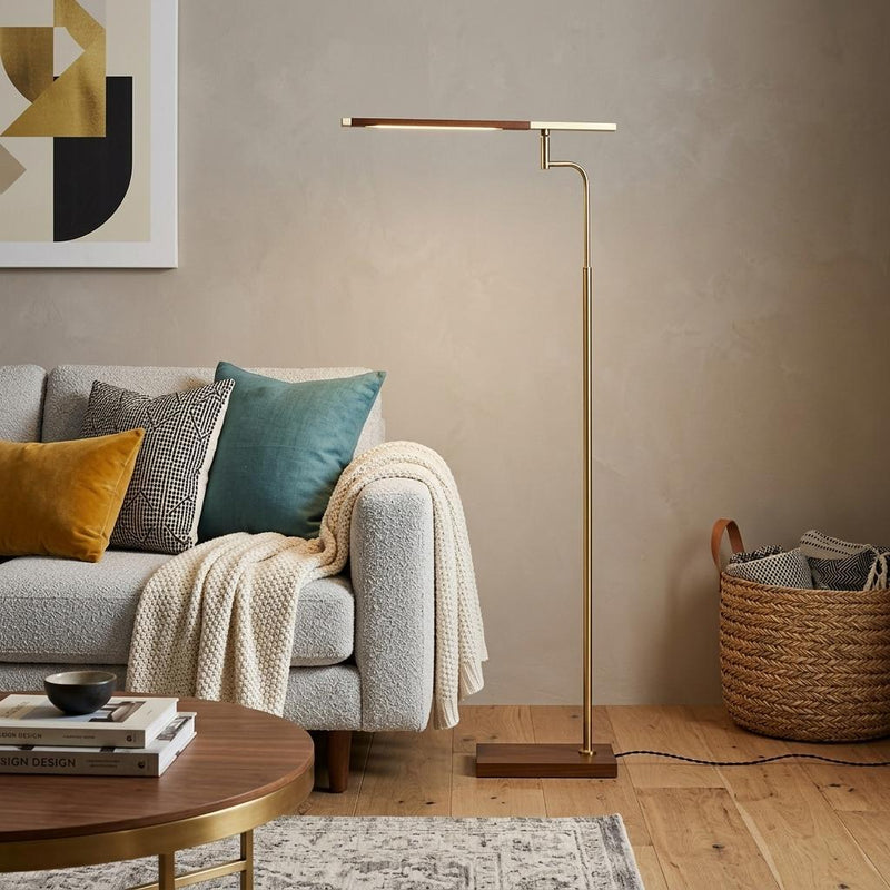 63" Brown LED Task Floor Lamp With Brass - Lighting