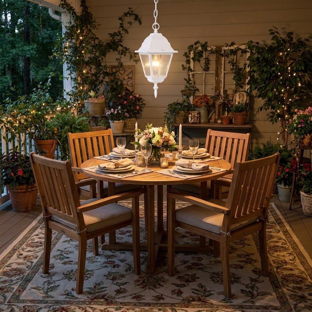 Distressed White Beveled Glass Outdoor Hanging Light - Outdoor