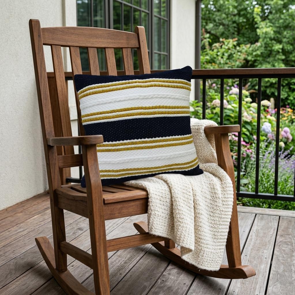 18" X 18" Black And Yellow Zippered Striped Indoor Outdoor Throw Pillow - Outdoor