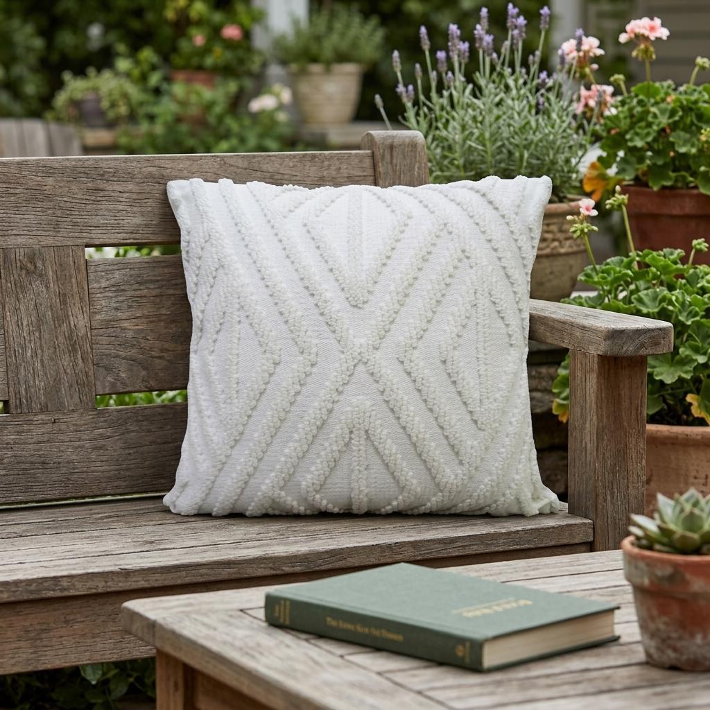 18" X 18" White Zippered Diamond Indoor Outdoor Throw Pillow - Outdoor