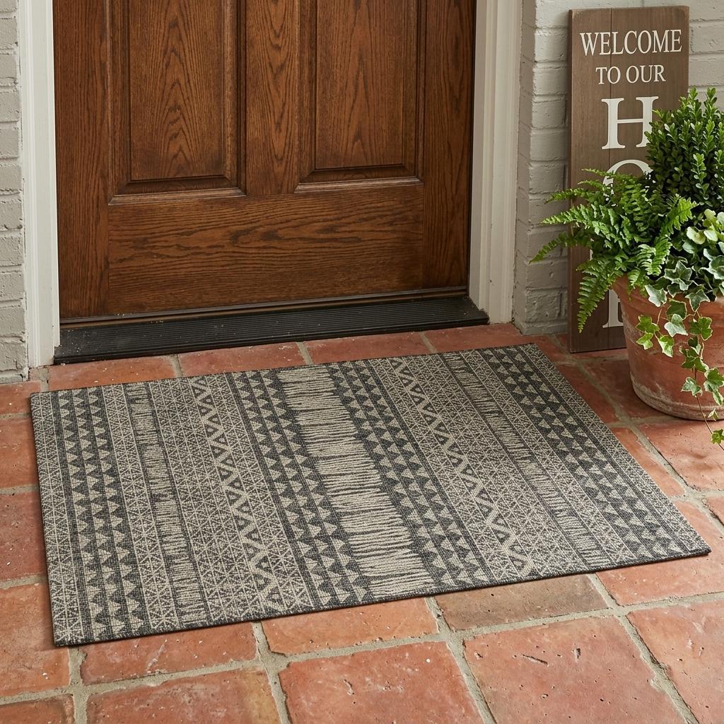 3' X 4' Charcoal Southwestern Indoor Outdoor Area Rug - Outdoor