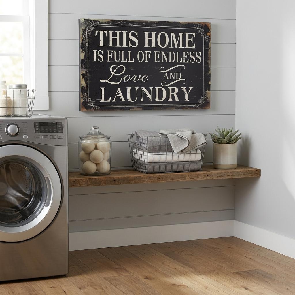 16" X 24" Black and White Endless Love And Laundry Wood Wall Decor - Home & Garden