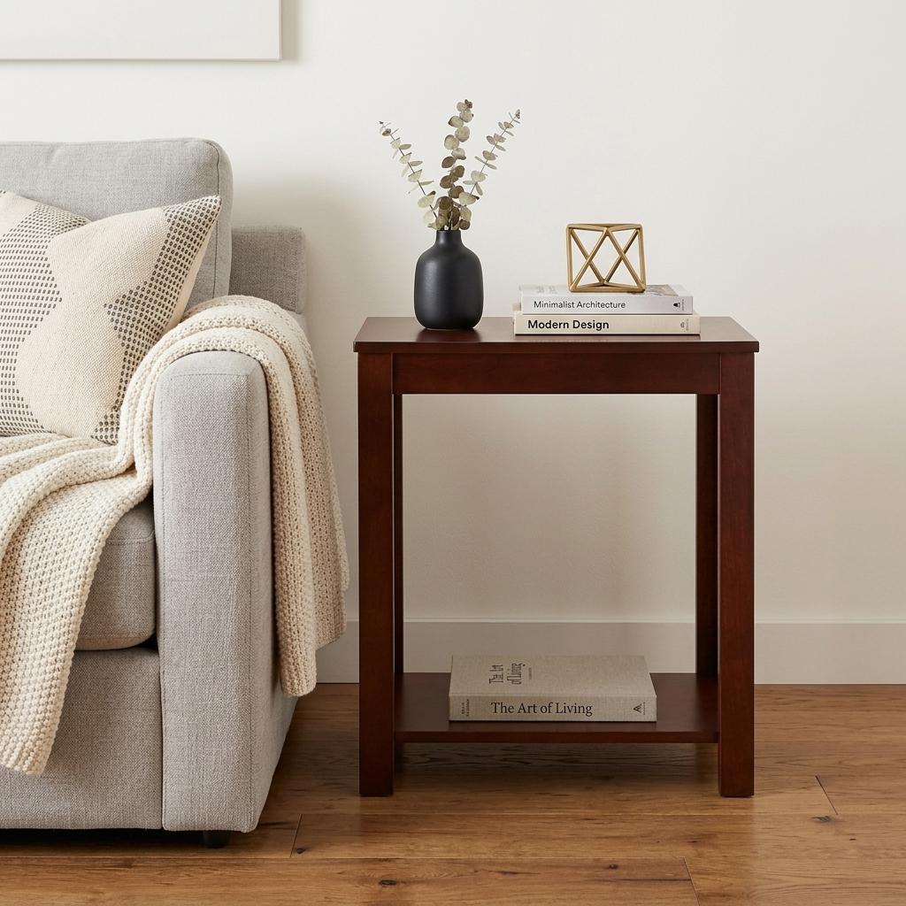 24" Brown End Table With Shelf - Living Room