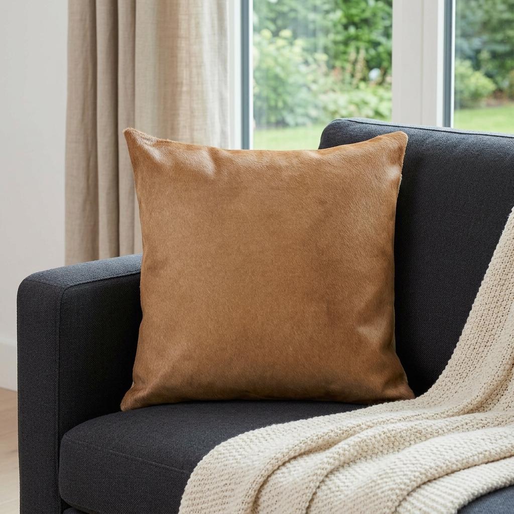 18" Tan Cowhide Throw Pillow - Home & Garden