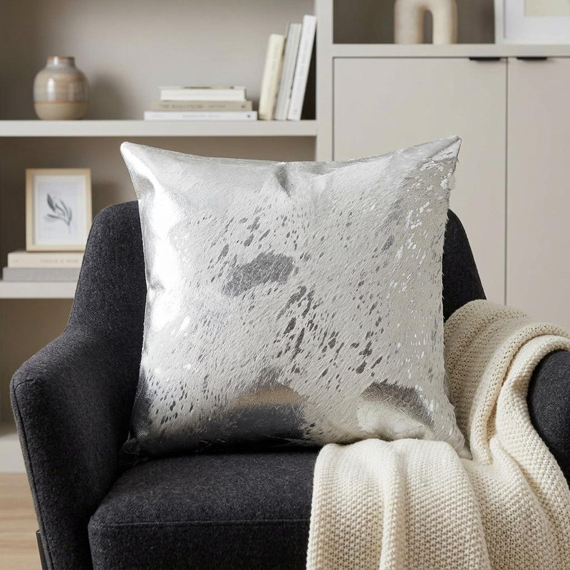 18" Silver Abstract Cowhide Throw Pillow - Home Decor