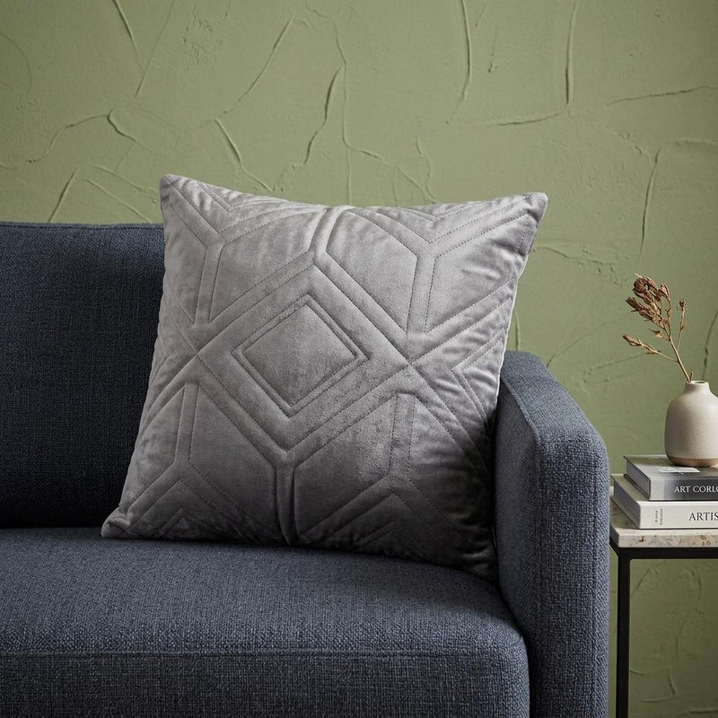Taupe Quilted Diamonds Velvet Solid Color Throw Pillow - Home Decor