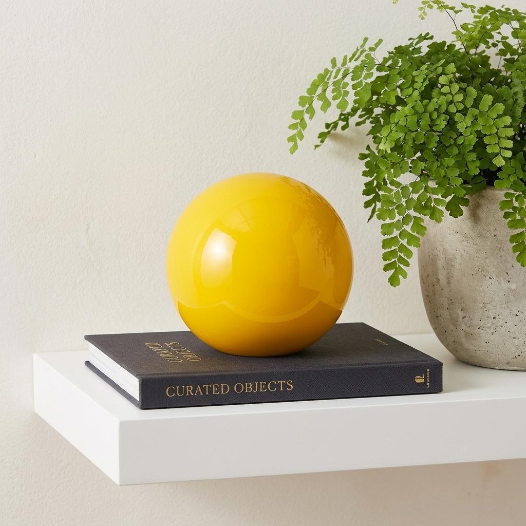 4" Yellow Aluminum Decorative Orb Tabletop Sculpture - Home Decor