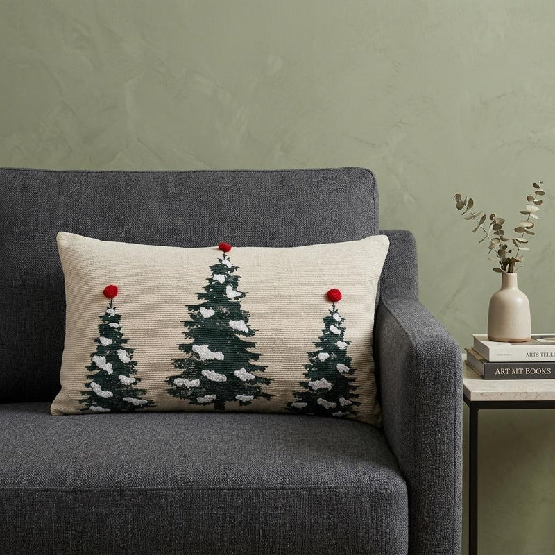 14" X 24" Red And Green Zippered Cotton Blend Christmas Tree Throw Pillow - Home Decor