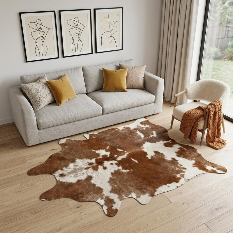 6' X 7' Brown And White Cowhide Handmade Area Rug - Home Decor