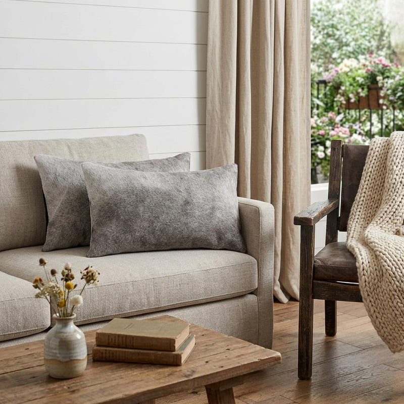 Set of Two 12" X 20" Gray Cowhide Throw Pillow - Home Decor