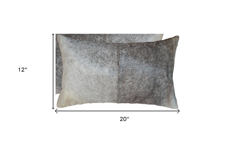 Set of Two 12" X 20" Gray and White Cowhide Throw Pillow - Home Decor