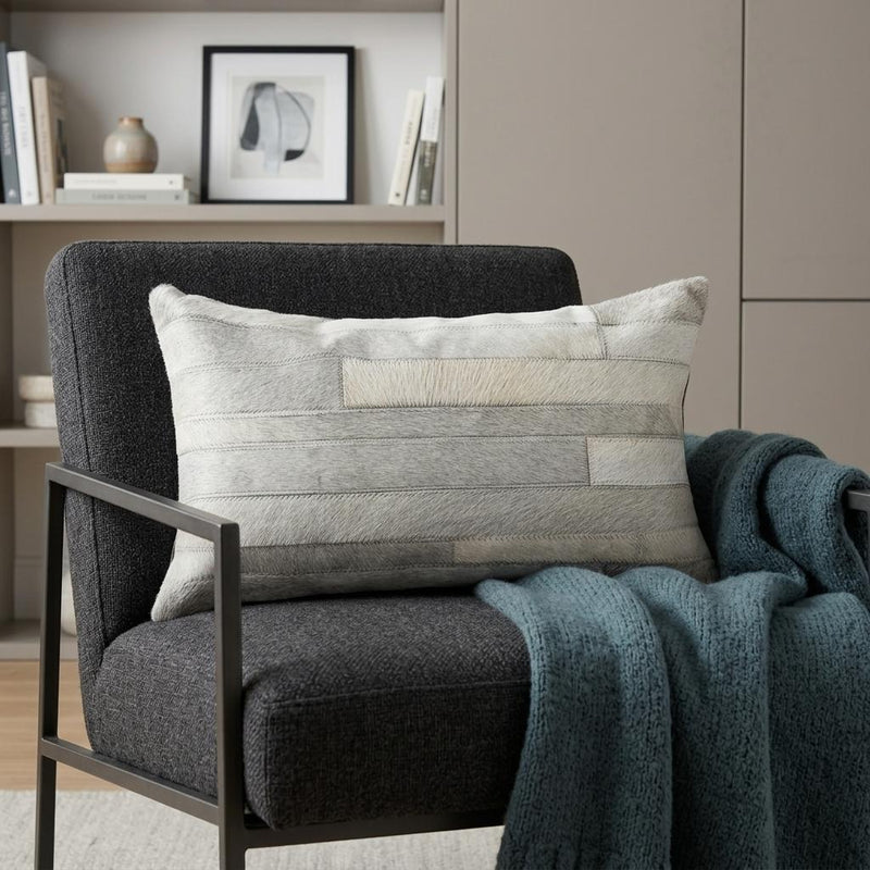 12" X 20" Gray Cowhide Throw Pillow - Home Decor