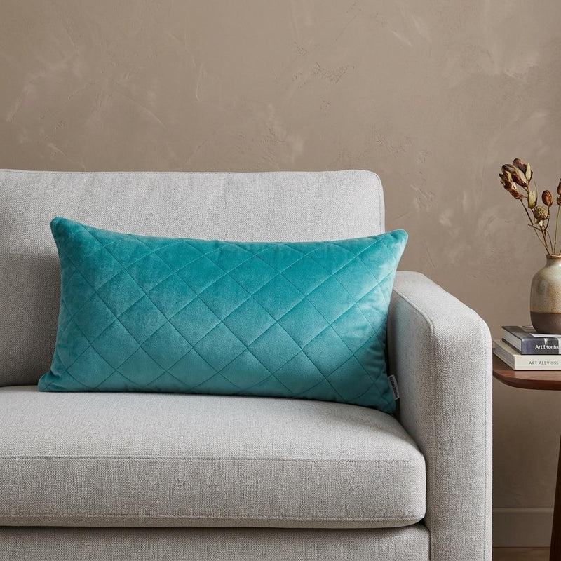 Tufted Diamond Aqua Transitional Lumbar Pillow - Home Decor