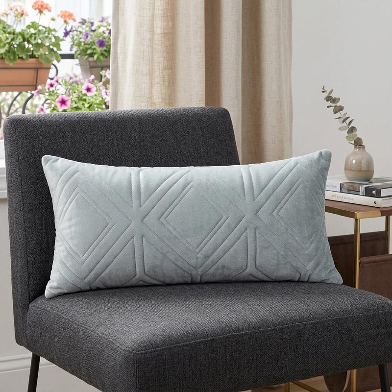 Gray Quilted Diamonds Velvet Solid Color Lumbar Pillow - Home Decor