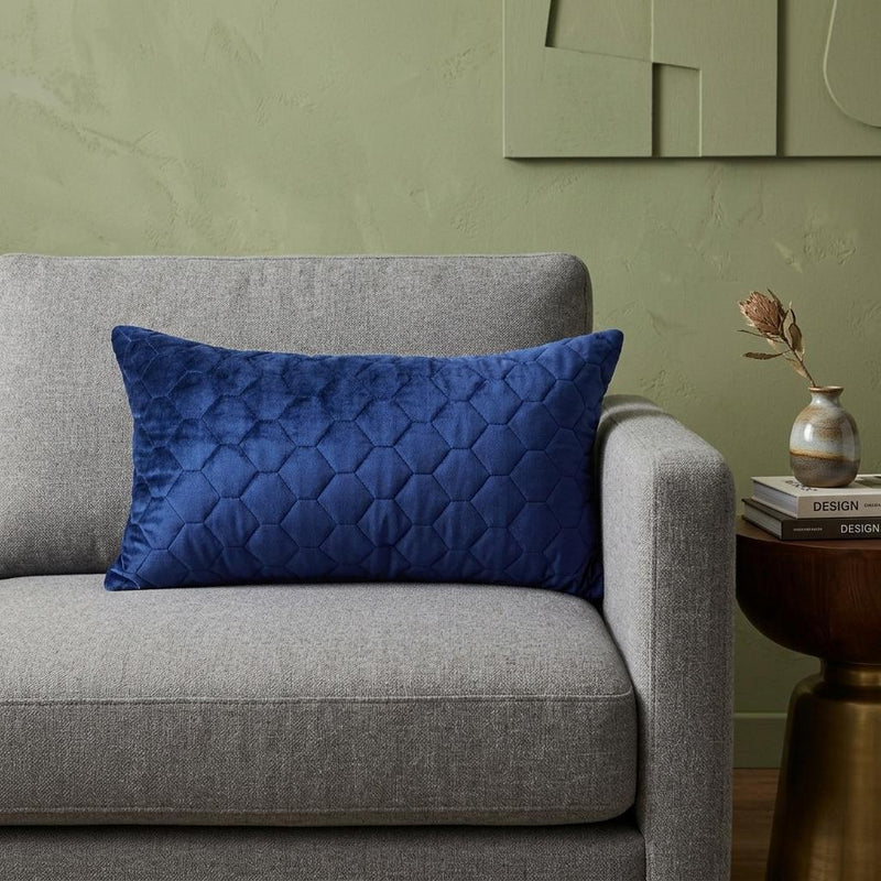 Blue Tufted Velvet Quilted Lumbar Throw Pillow - Home Decor
