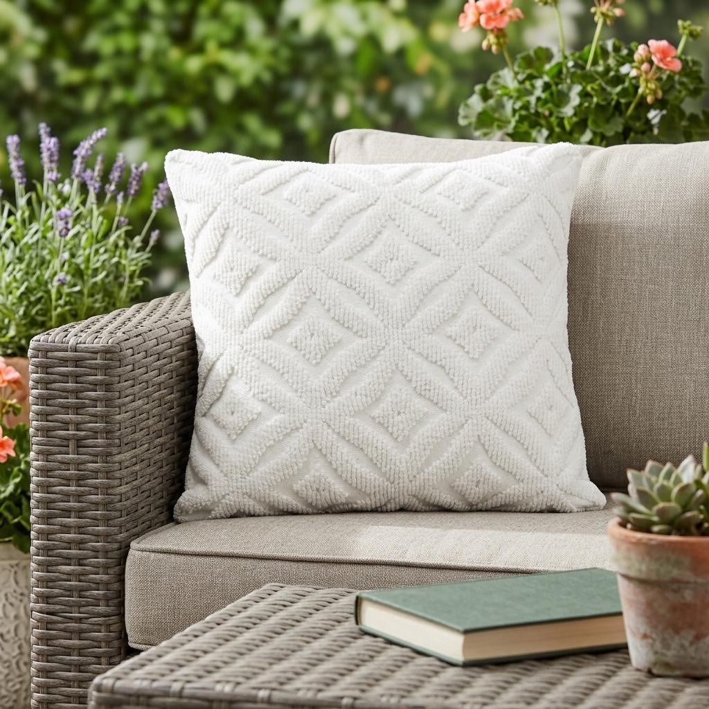 18"x18" White Indoor Outdoor Ogee Decorative Pillow - Outdoor