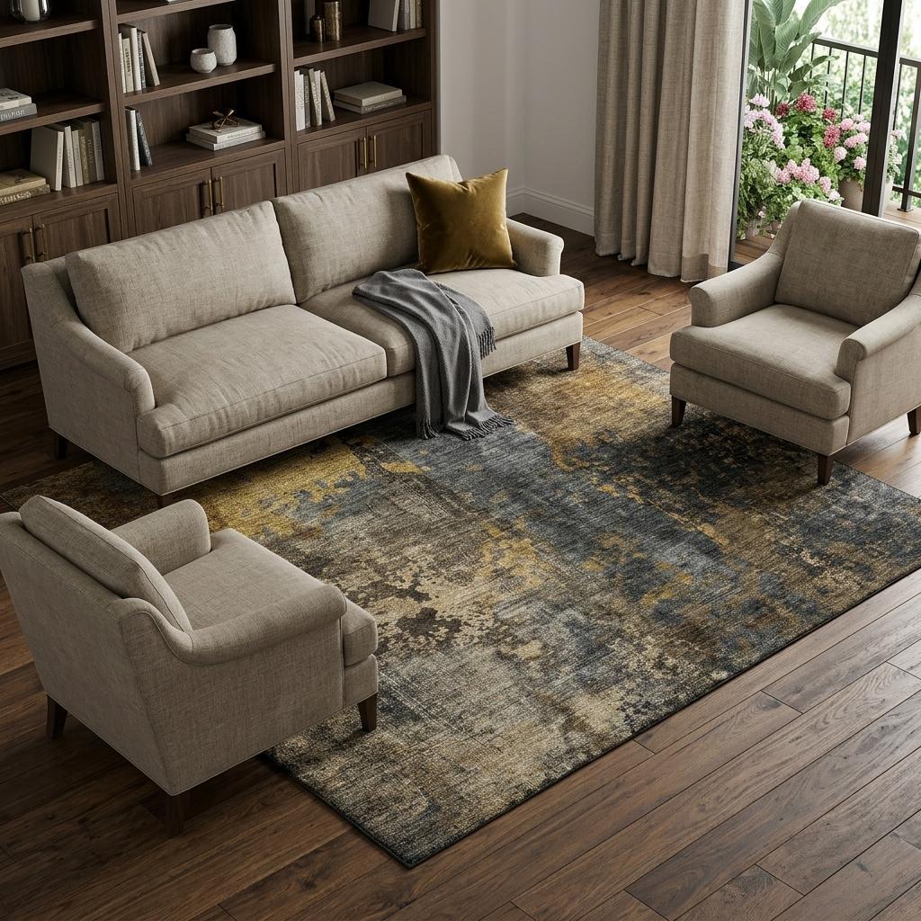10' X 14' Gray Teal And Gold Striped Washable Area Rug With UV Protection - Home & Garden