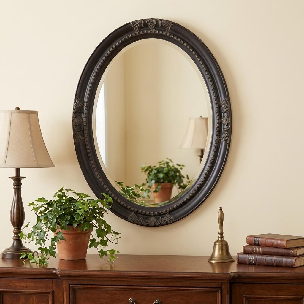 33" Black Ornate Oval Wood Framed Accent Mirror - Bed & Bath