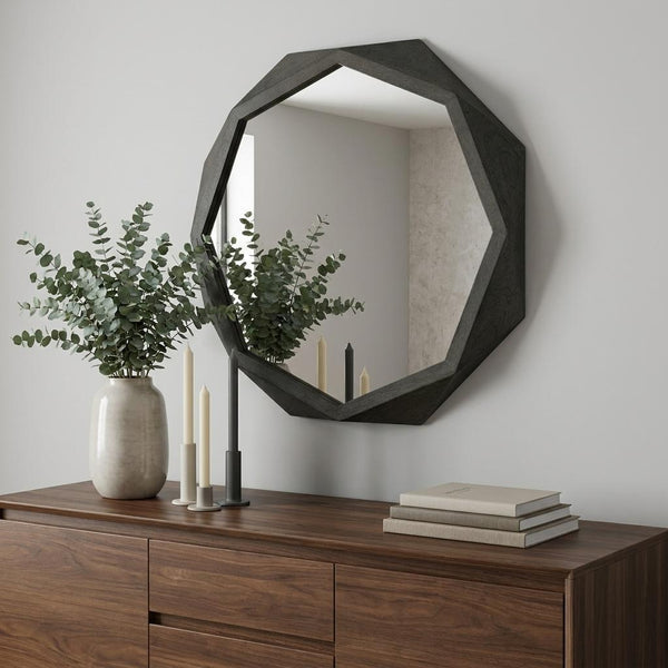 32" Octagon Black Wood Frame Wall Mirror - Bed & Bath