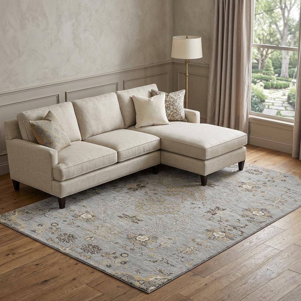 10' X 14' Gray Ivory And Gold Floral Washable Area Rug With UV Protection - Home & Garden