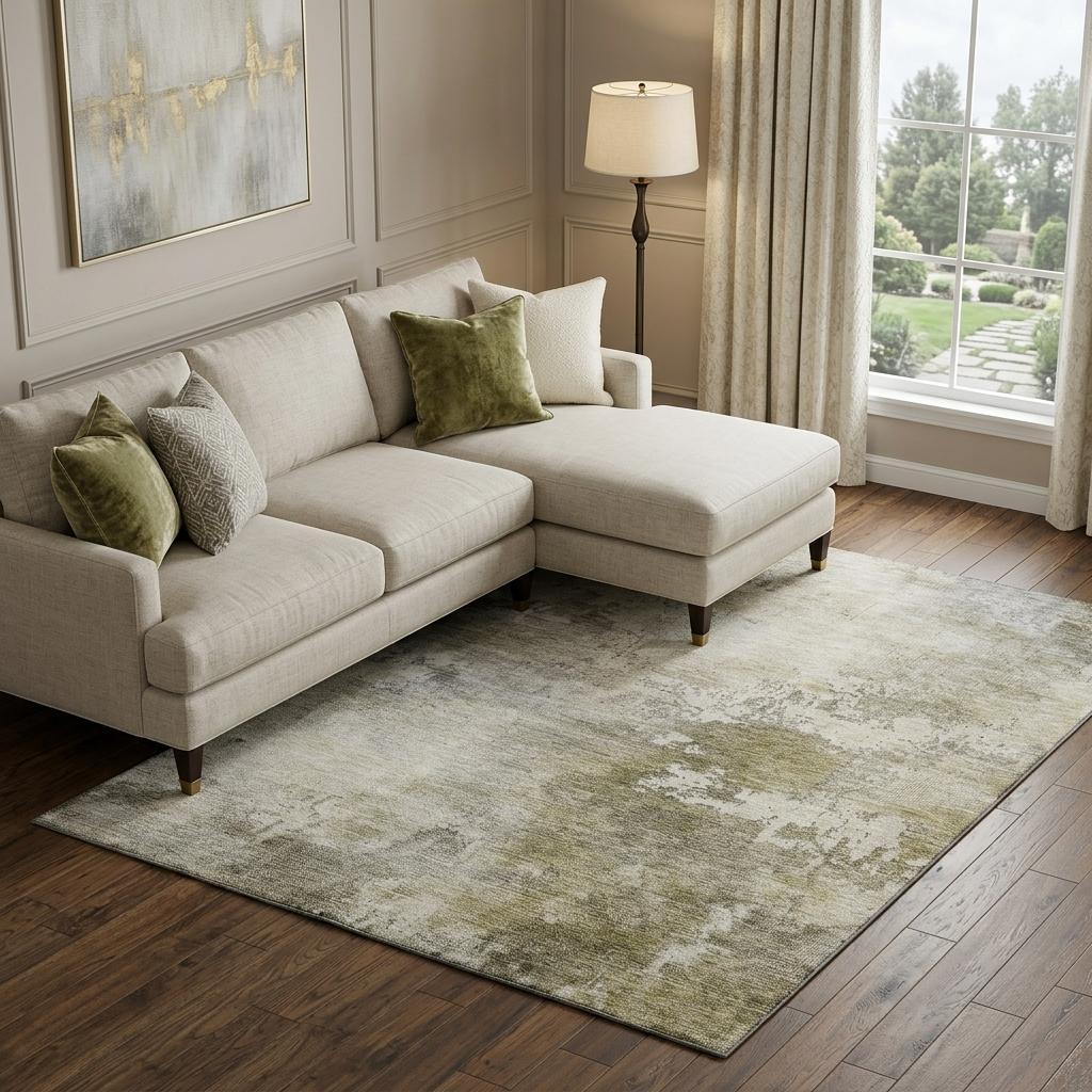 10' X 14' Wheat Ivory And Taupe Abstract Washable Area Rug With UV Protection - Home & Garden