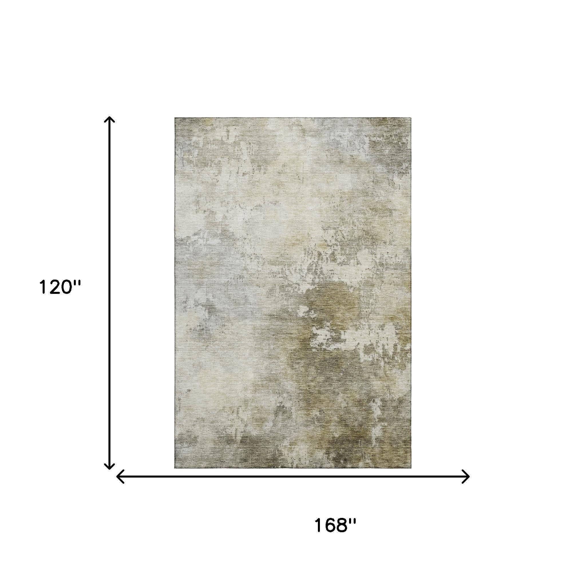 10' X 14' Wheat Ivory And Taupe Abstract Washable Area Rug With UV Protection - Home & Garden