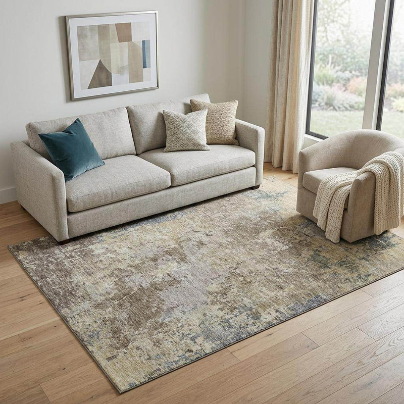 5' X 8' Beige Blue And Gray Abstract Washable Area Rug With UV Protection - Home & Garden
