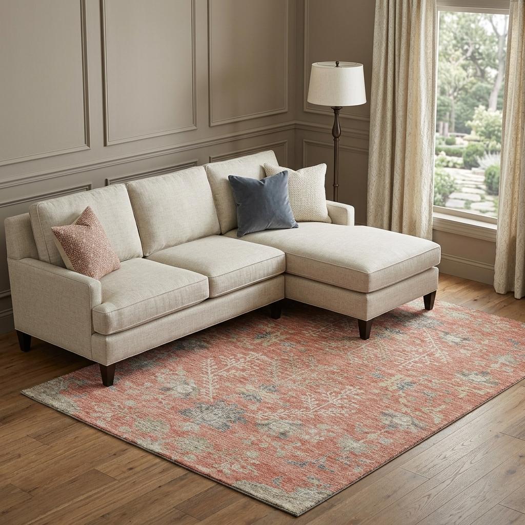 10' X 14' Coral Beige And Taupe Floral Washable Area Rug With UV Protection - Home & Garden