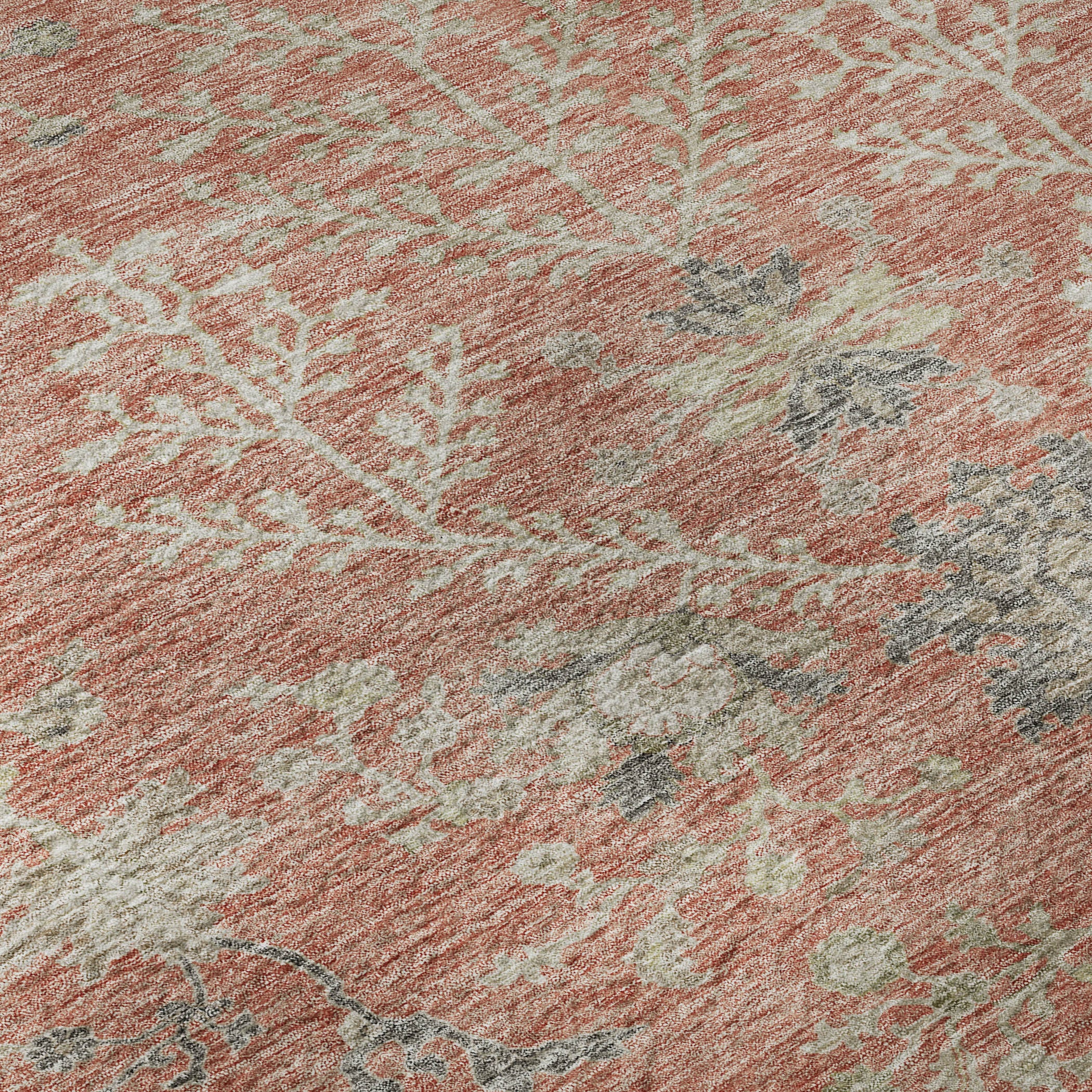 10' X 14' Coral Beige And Taupe Floral Washable Area Rug With UV Protection - Home & Garden