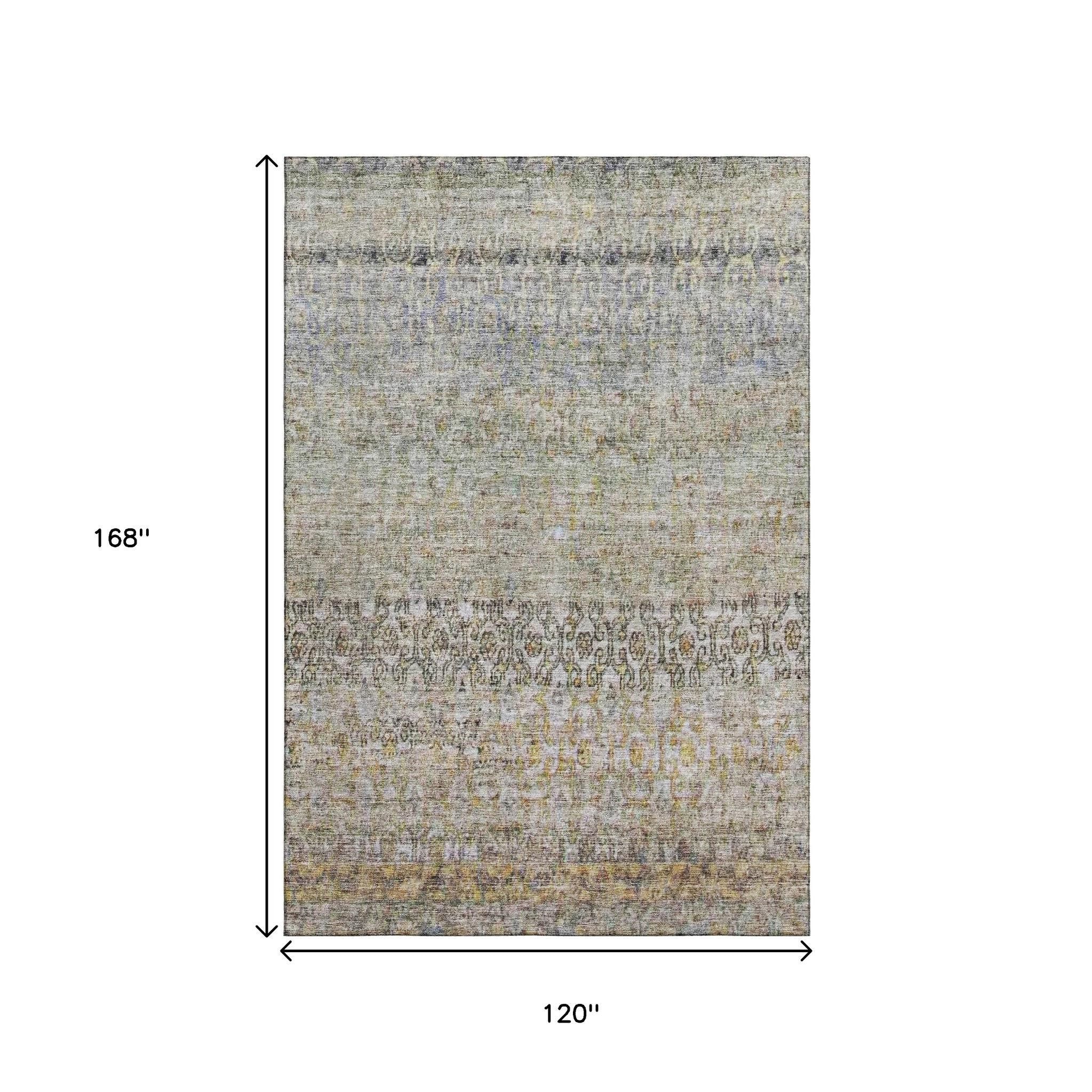 10' X 14' Aqua Gold And Gray Abstract Washable Area Rug With UV Protection - Home & Garden
