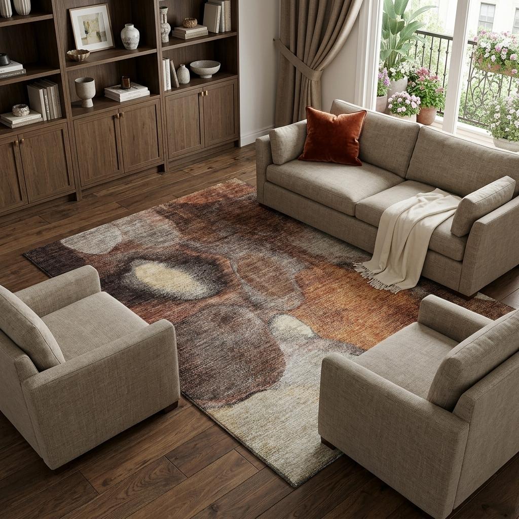 10' X 14' Coffee Beige And Copper Abstract Washable Area Rug With UV Protection - Home & Garden
