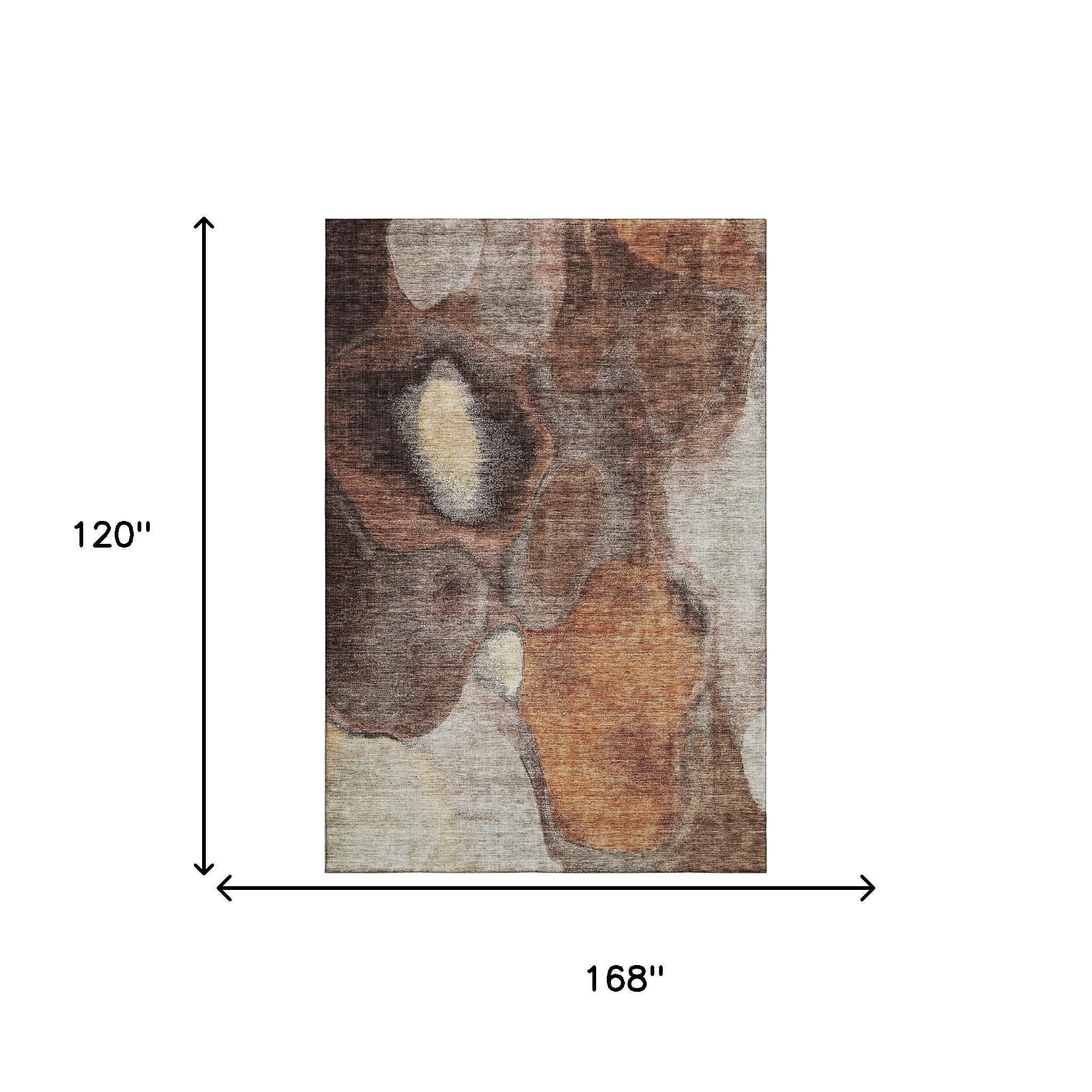 10' X 14' Coffee Beige And Copper Abstract Washable Area Rug With UV Protection - Home & Garden