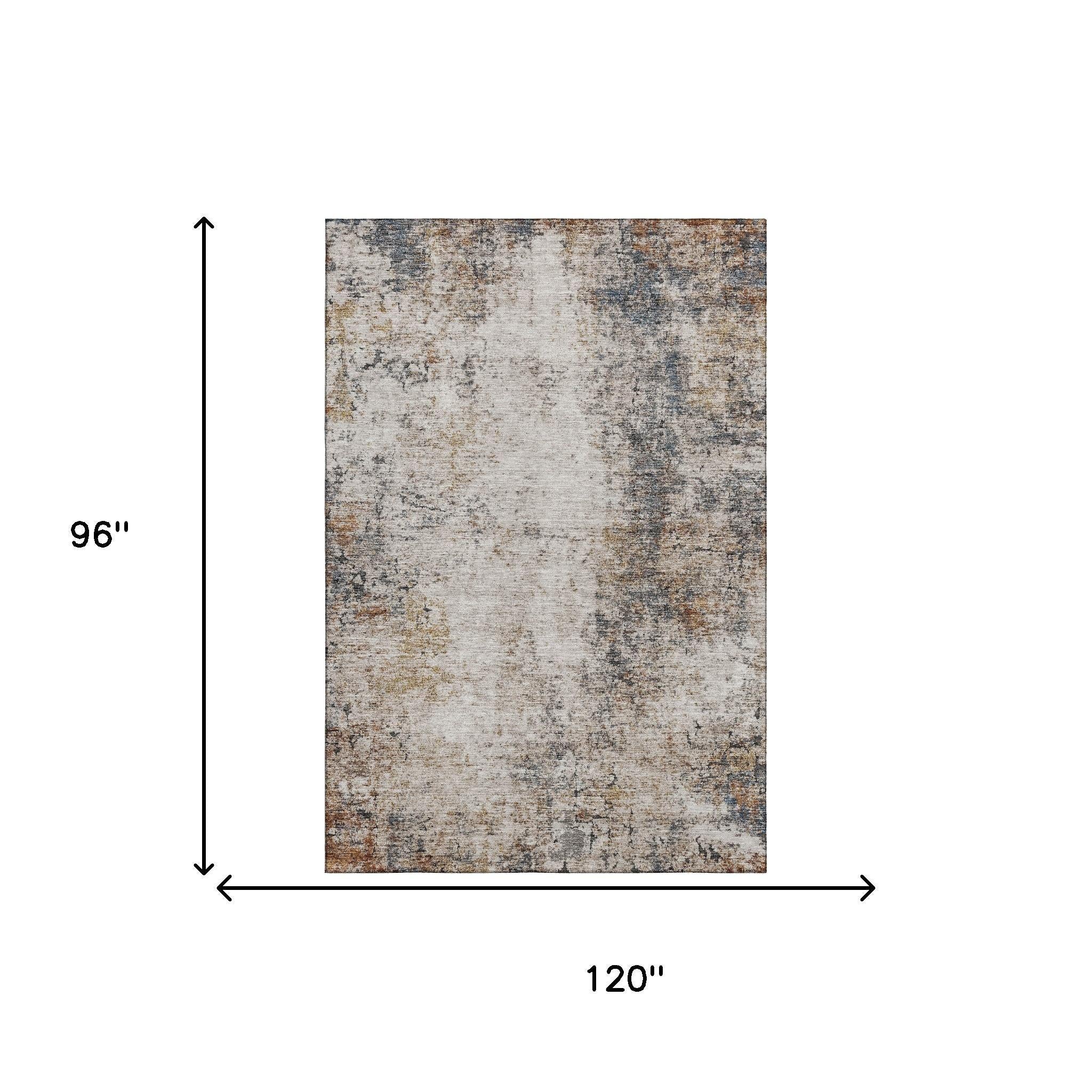 8' X 10' Beige Gray And Copper Abstract Washable Area Rug With UV Protection - Home & Garden