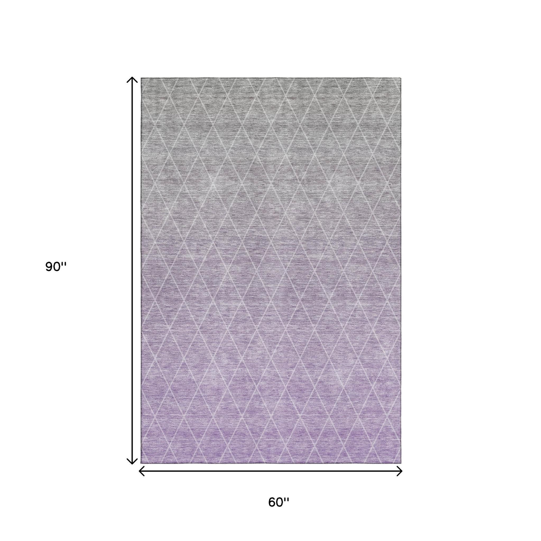 5' X 8' Lavender And Ivory Geometric Washable Area Rug With UV Protection - Home & Garden