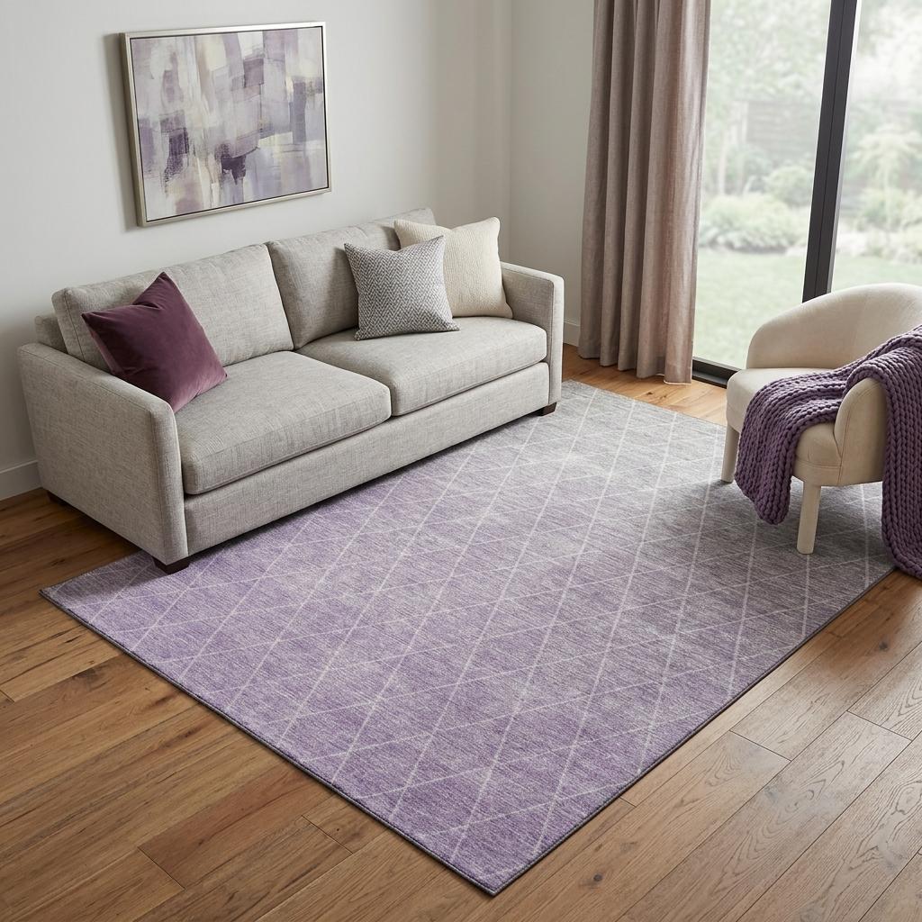 5' X 8' Lavender And Ivory Geometric Washable Area Rug With UV Protection - Home & Garden
