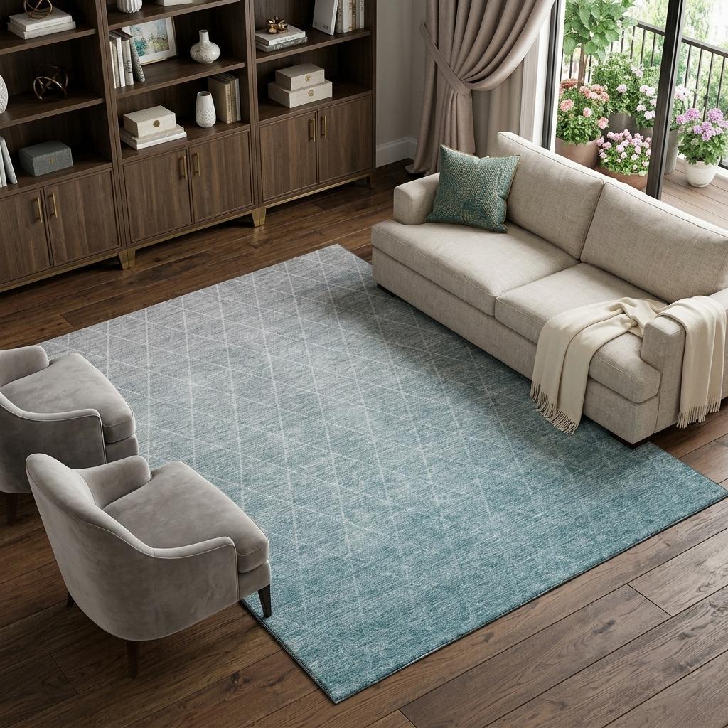 10' X 14' Teal And Ivory Geometric Washable Area Rug With UV Protection - Home & Garden