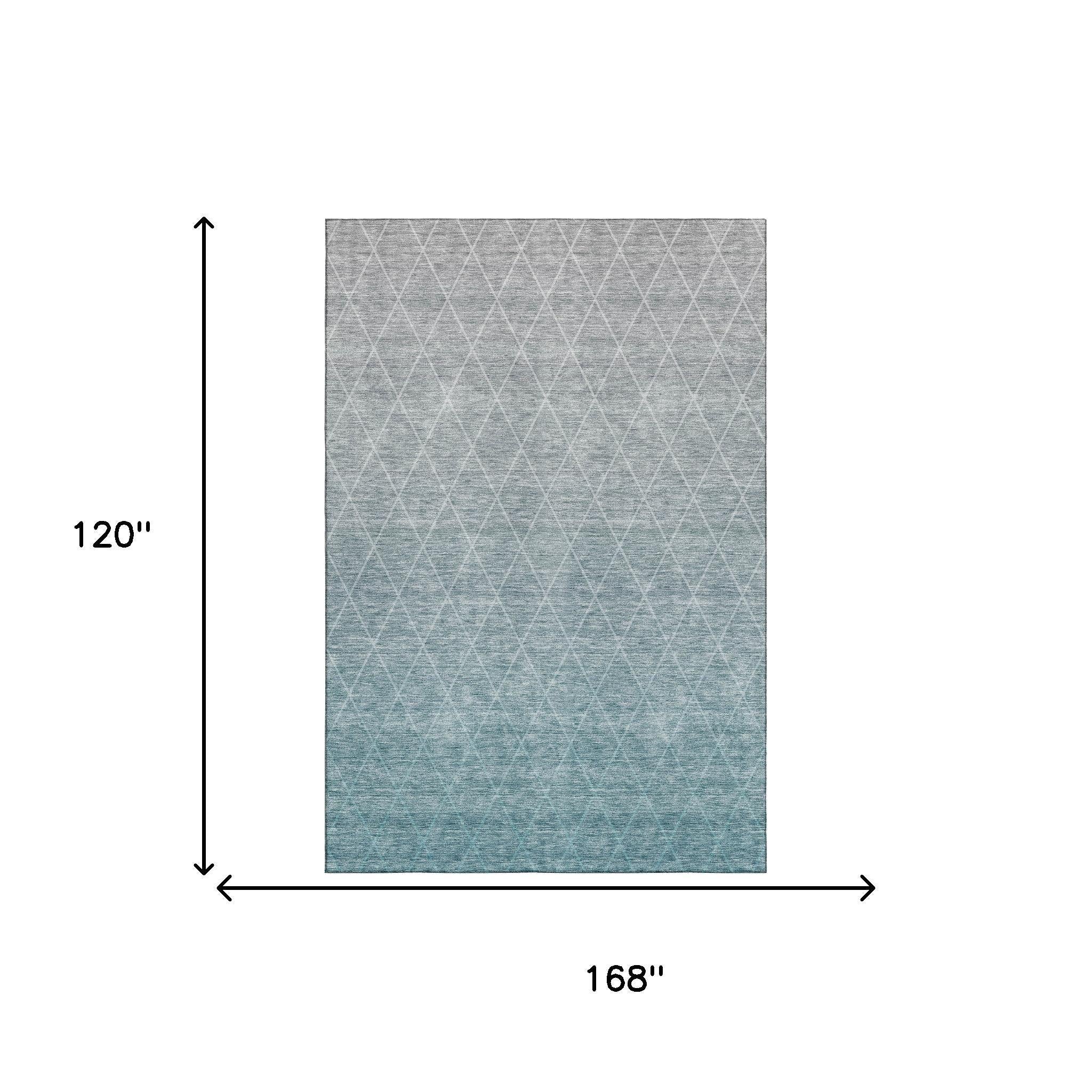 10' X 14' Teal And Ivory Geometric Washable Area Rug With UV Protection - Home & Garden