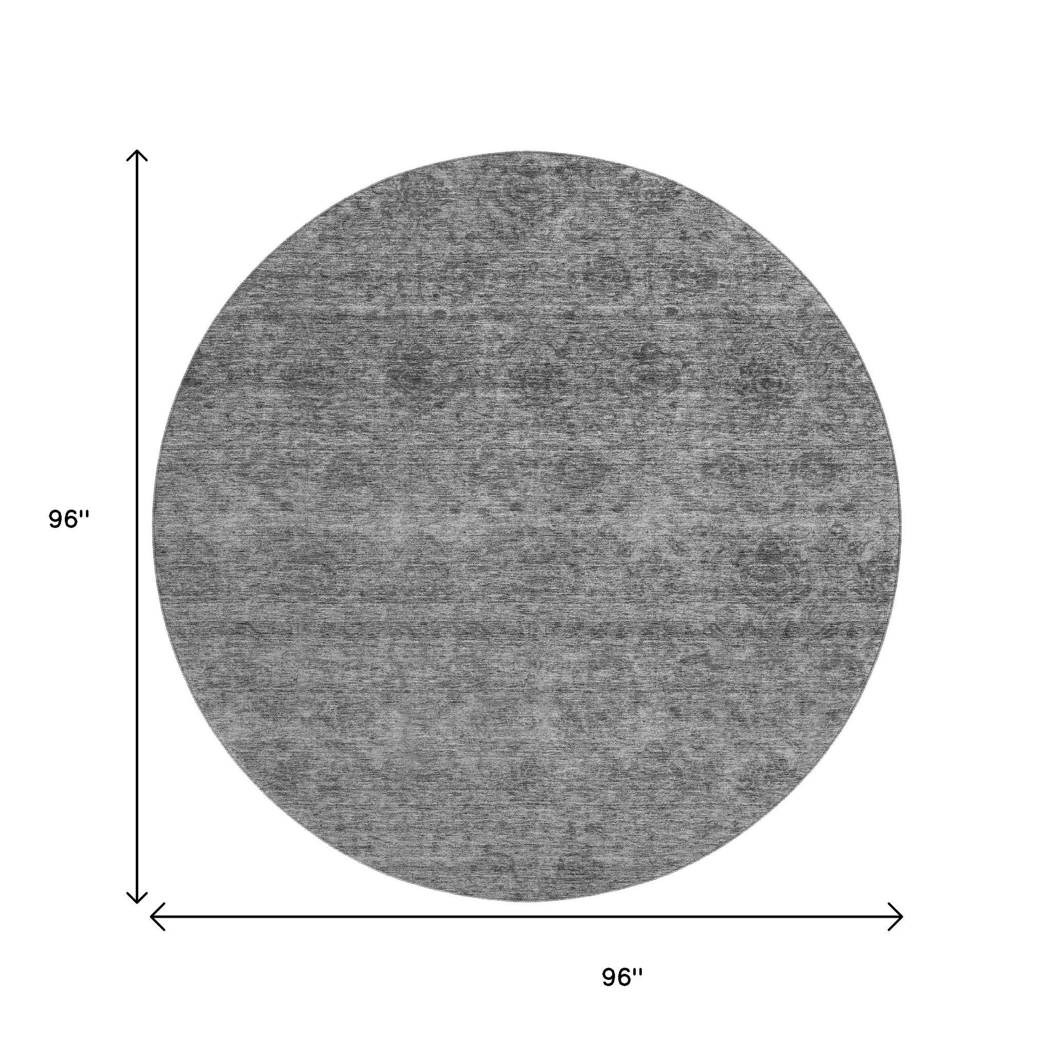8' Gray And Silver Abstract Washable Round Rug With UV Protection - Home & Garden