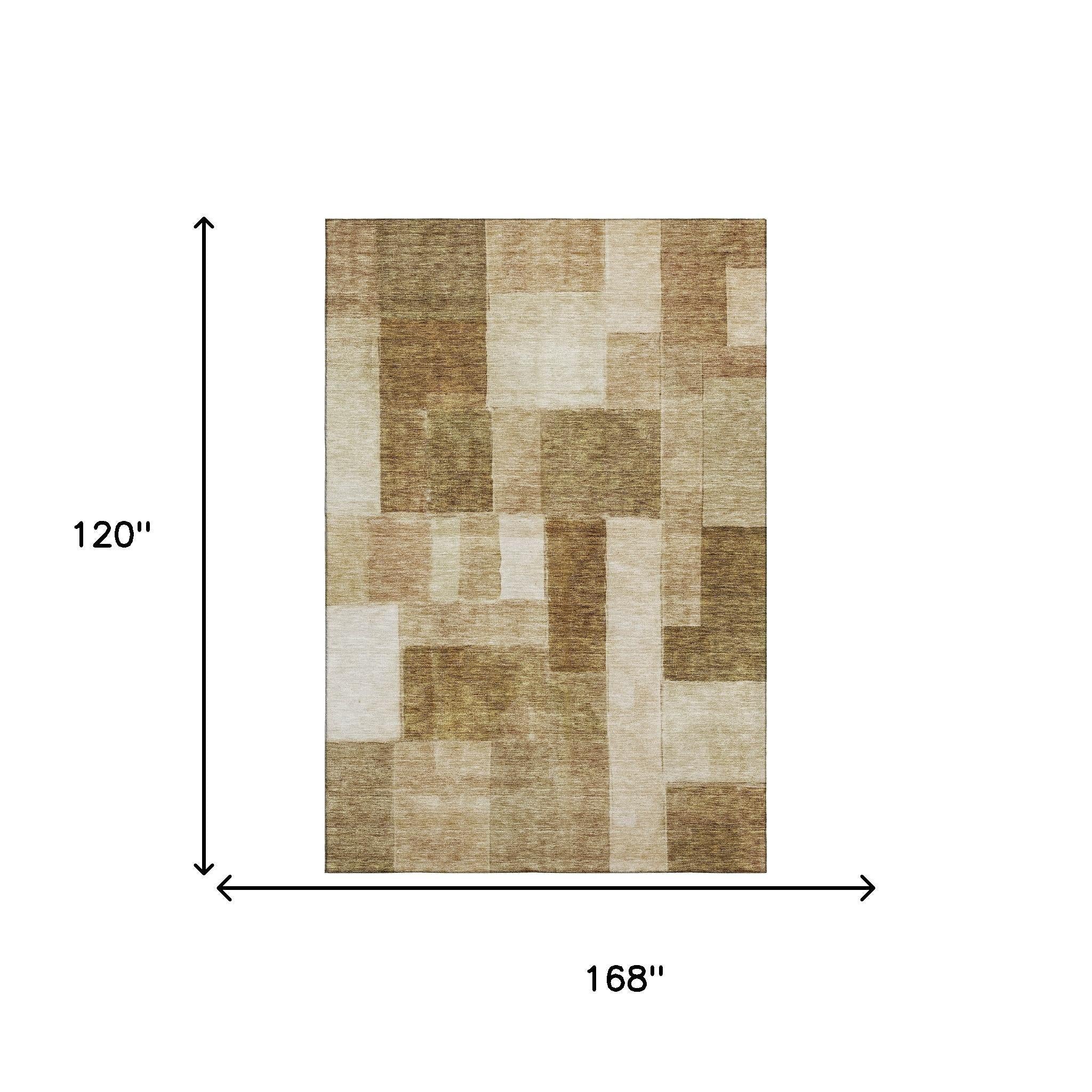 10' X 14' Terra Cotta Beige And Copper Geometric Washable Area Rug With UV Protection - Home & Garden