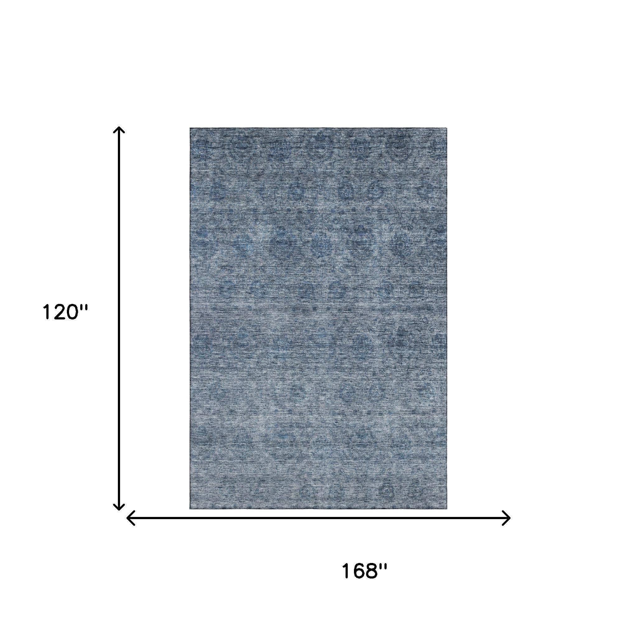 10' X 14' Blue And Silver Abstract Washable Area Rug With UV Protection - Home & Garden