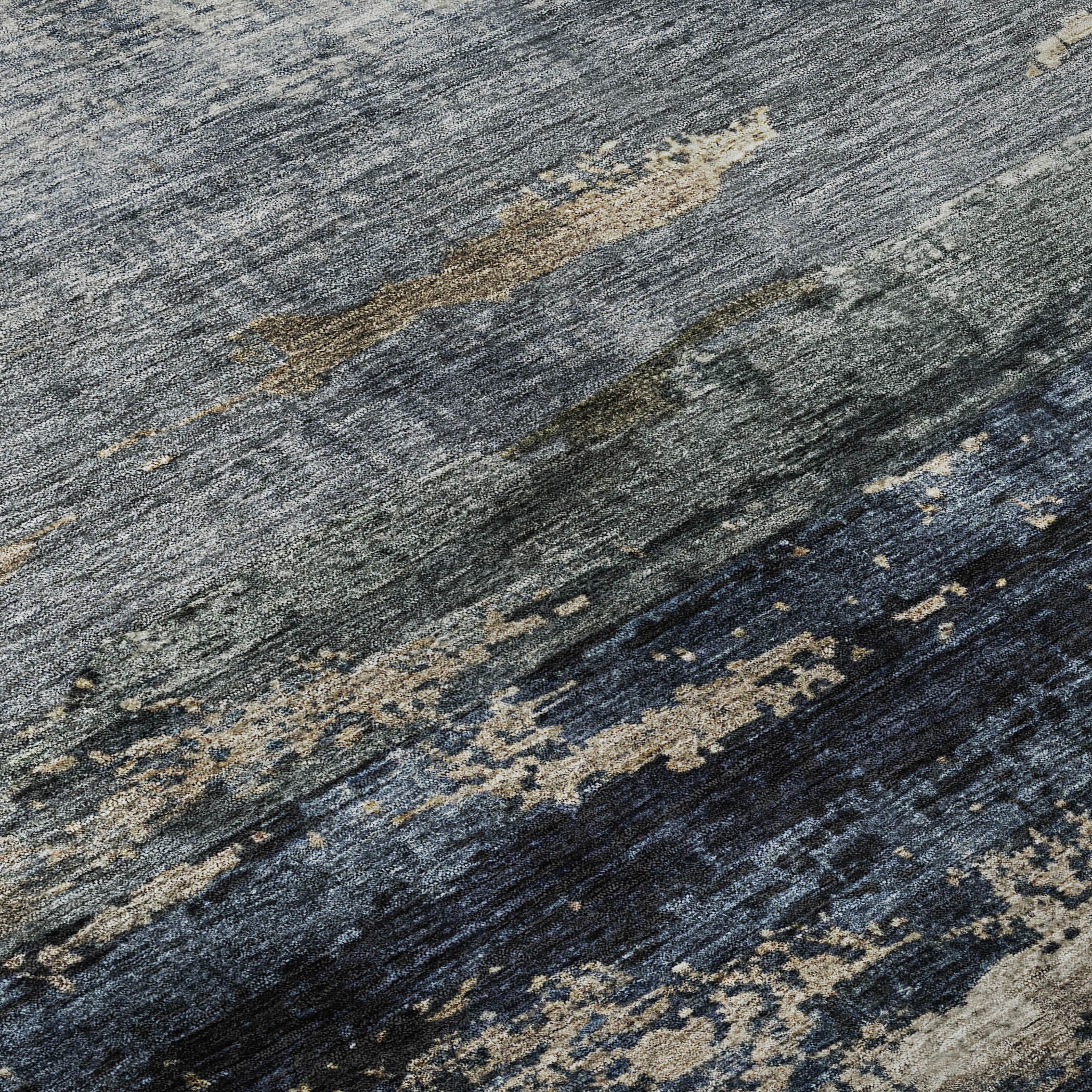 5' X 8' Navy Blue Gray And Silver Abstract Washable Area Rug With UV Protection - Home & Garden