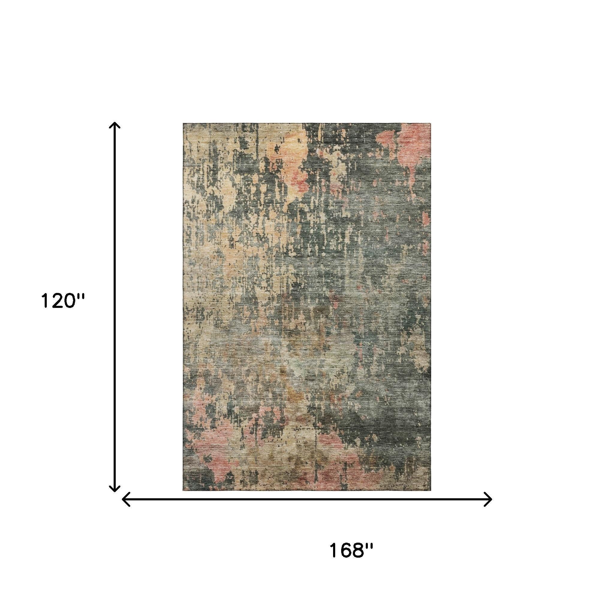 10' X 14' Sage And Beige Abstract Washable Area Rug With UV Protection - Home & Garden