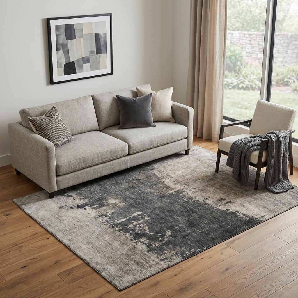 5' X 8' Taupe Beige And Gray Abstract Washable Area Rug With UV Protection - Home & Garden