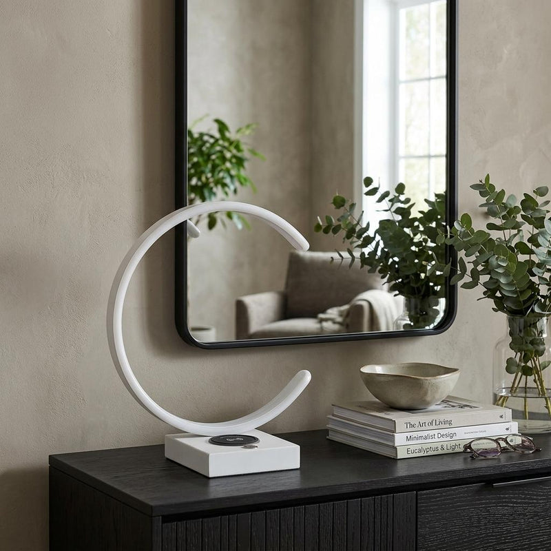 14" White Metal LED with USB Wireless Charger Table Lamp - Lighting