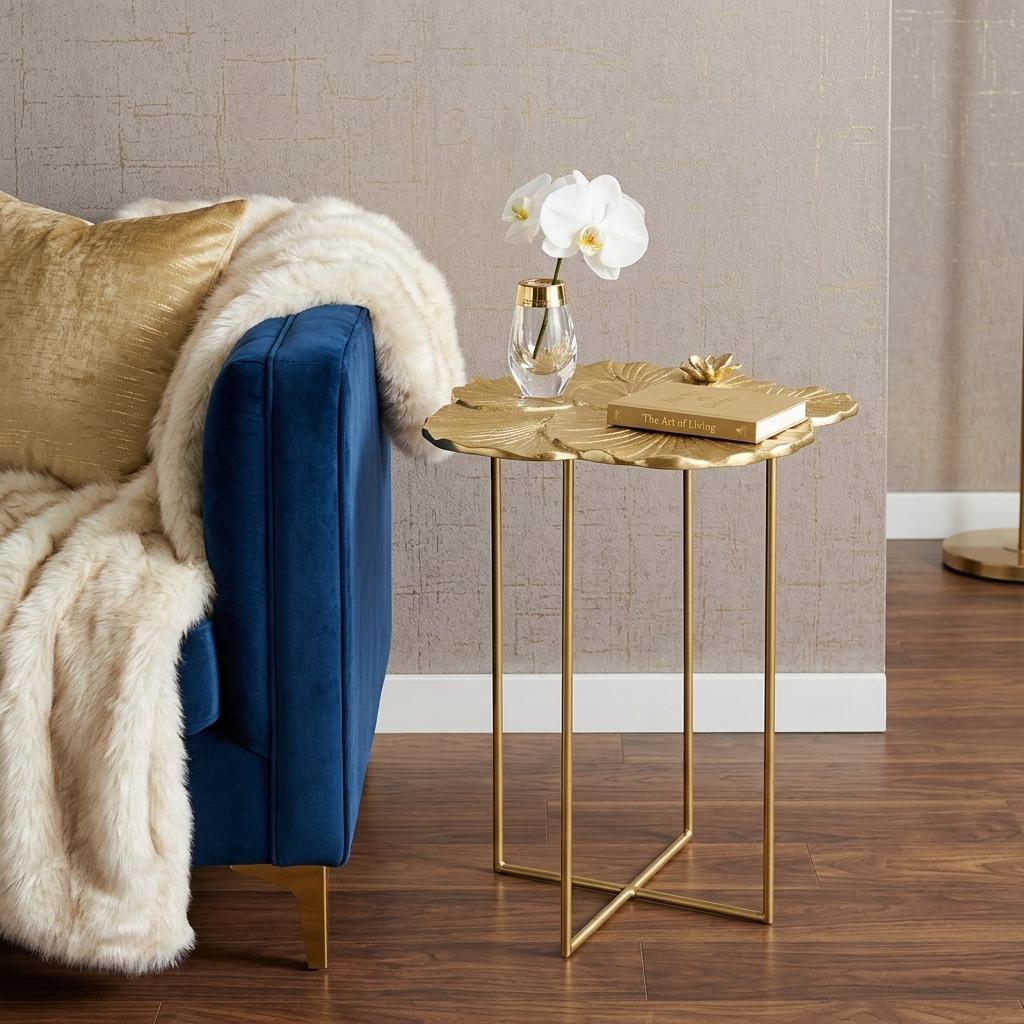 21" Gold Aluminum And Iron Cross Legs End Table - Living Room