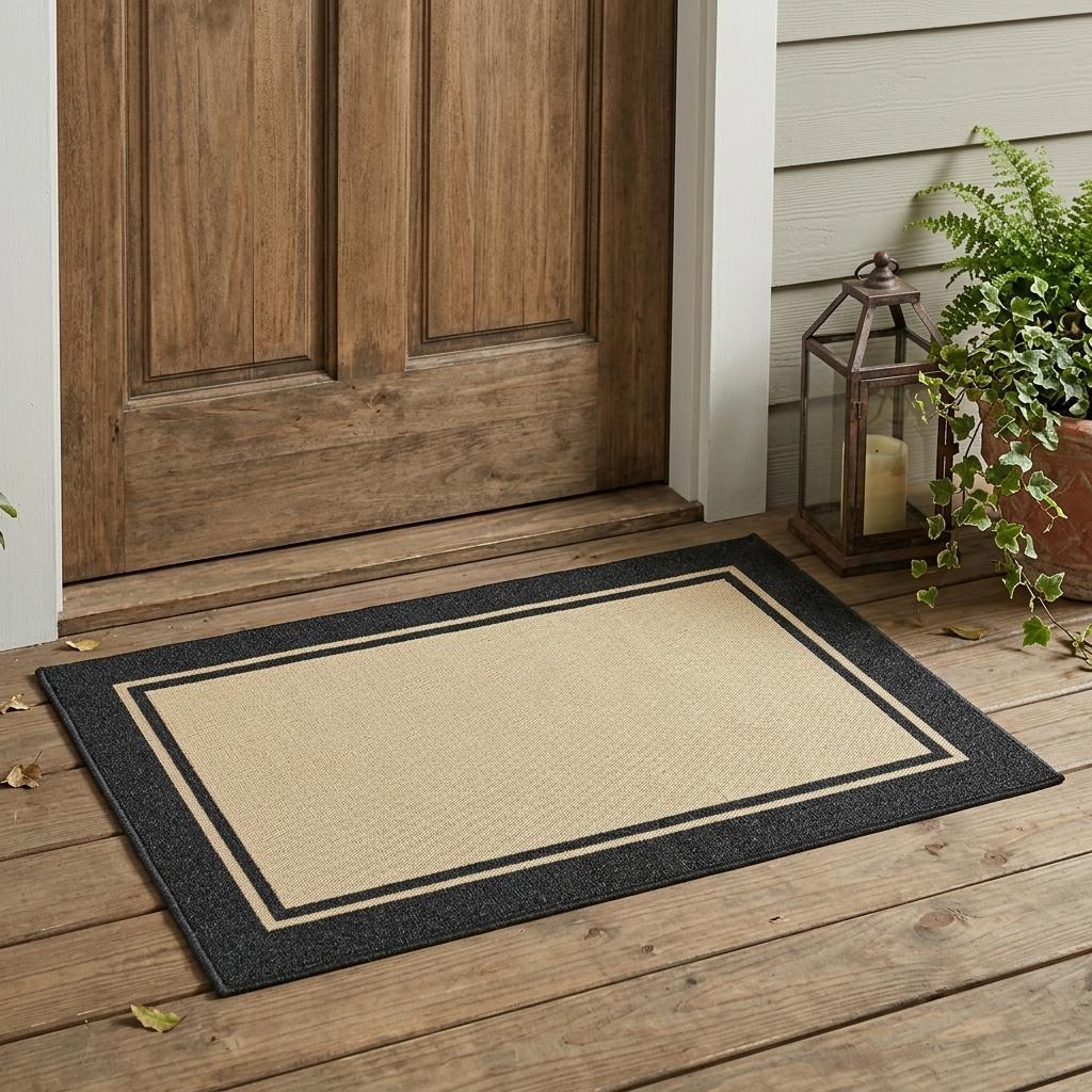 2' X 3' Beige and Black Stain Resistant Indoor Outdoor Area Rug - Outdoor